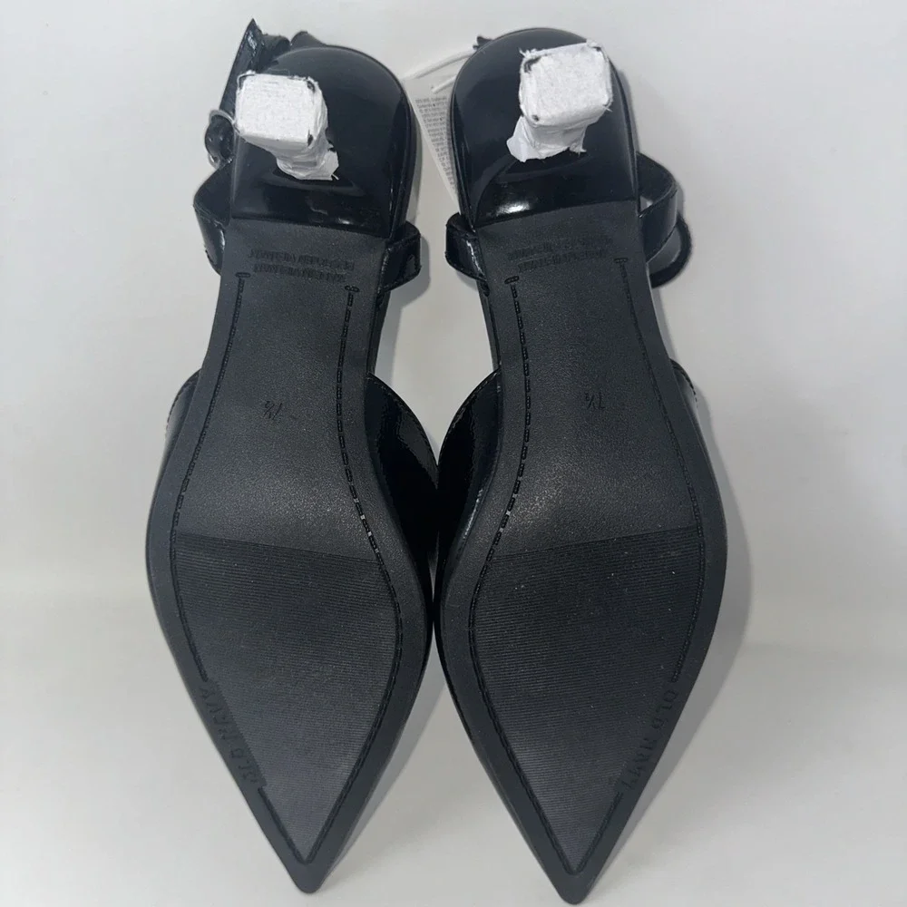 New Black‎ Patent Leather Pointed Ankle Strap Kitten Heels Pumps Size 7 1/2